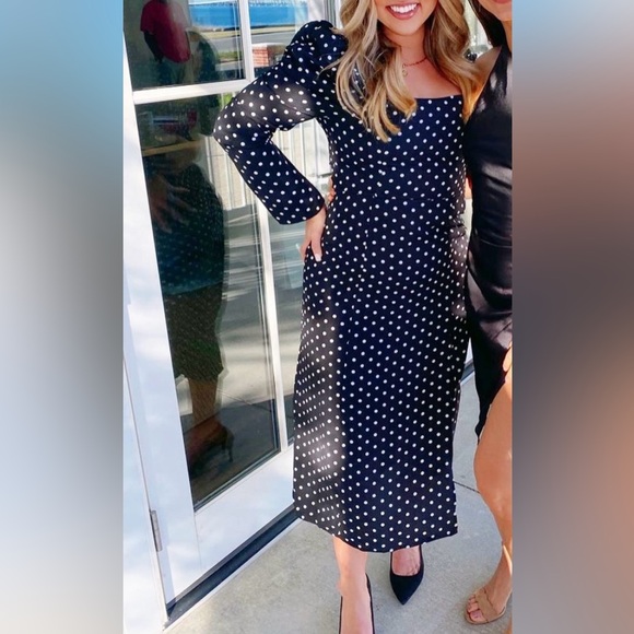 Lulu’s Charmed & Classy Black Polka Dot Long Midi Dress - Picture 4 of 4
